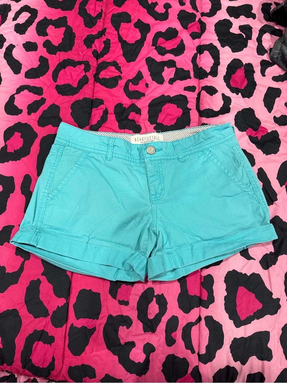 Aeropostale Women's Turquoise Roll-Cuff Jean Shorts